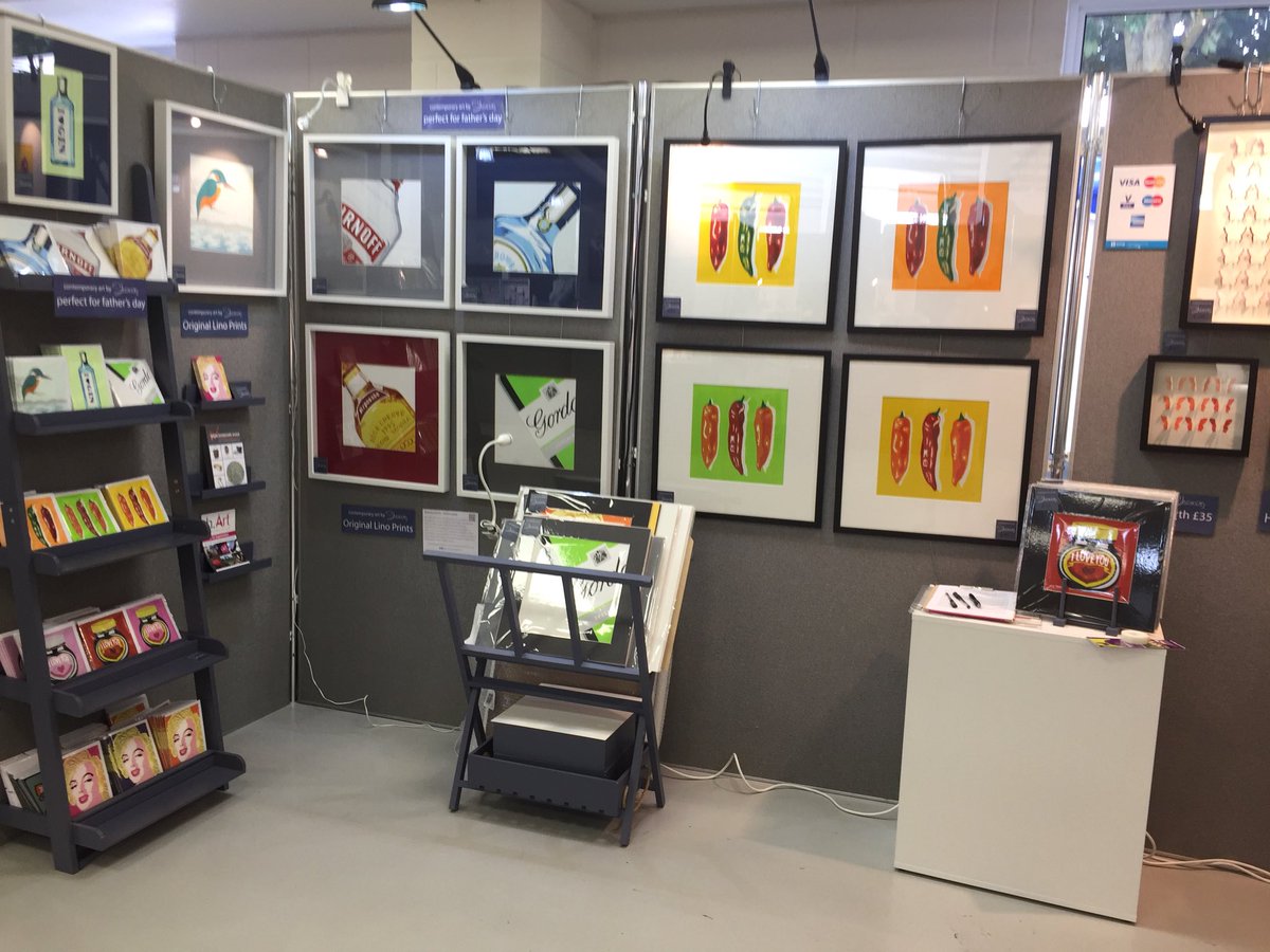 handcutpaperart's tweet photo. All set up and ready for the Royal Three Counties Show, Malvern. 15 - 17 in Severn Hall. #reductionlinocut #papercutart #printmaker #chillipepper #gin #bombaysapphire #marmite #butterflies #worcesterguild #jewellery #glass @marianapavlova6401 @handcutpaperart @alitregaskes https://t.co/8aetd6o6q0