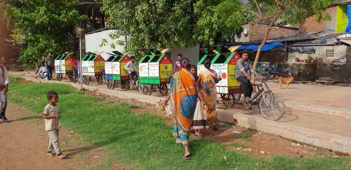 TAIAIndia's tweet photo. Collecting waste on the go! The Plastic Waste Bank Cycles, provided by #TAIA, are helping keep unwanted waste off the streets by making waste disposal bins more accessible to the people.
#BeatPlasticPollution #Wastecycle #wastecollection #recycle https://t.co/RjDIXoNG5L