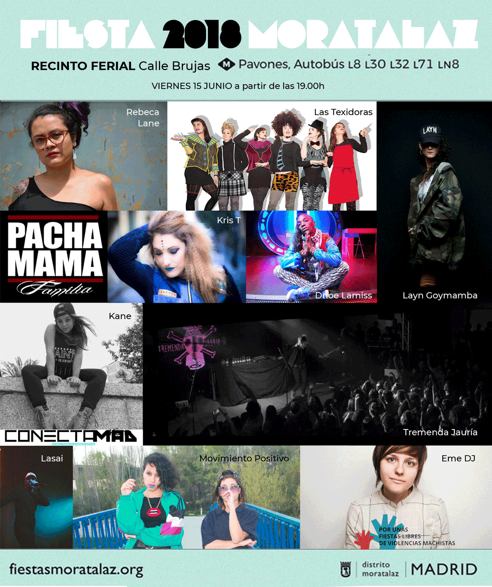 JMDmoratalaz's tweet photo. 🗓️ Y en el Recinto Ferial: Feriantes, casetas de asociaciones y partidos, #PuntoVioletaMoratalaz y músicaaa con @RebecaLane6 @tremendajauria #LasTexidoras @emeDJ @Erne1521 @StarrLPS @Goymamba #Dnoe #Kane #KrisT @pachamamacrew @ConectaMad y más
#LasMujeresTomamosElEscenario https://t.co/KhudVSwugo