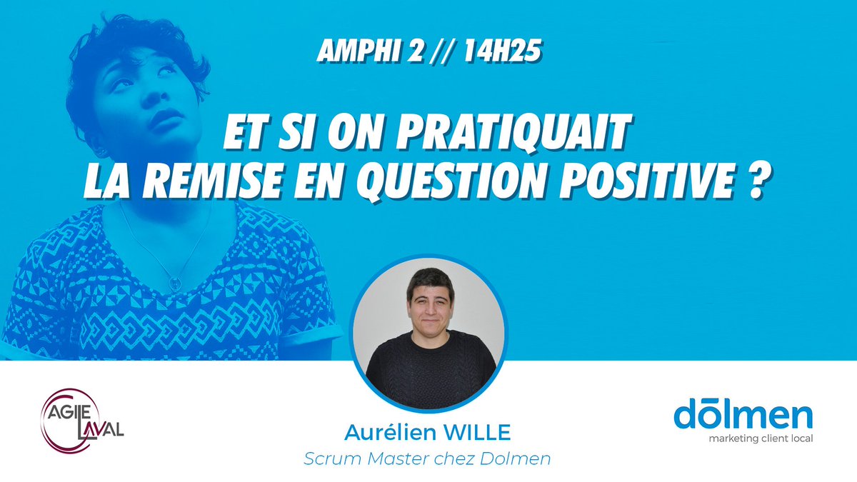 dolmentech's tweet image. 🎉 #Event | Nous serons présents à #AgileLaval le jeudi 28 juin !

C&apos;est bientôt la rentrée, et si vous faisiez le point ? 🤔 @WilleAurel notre #ScrumMaster animera à 14h25 un atelier sur la remise en question positive.

Pour réserver votre place 👉 weezevent.com/agilelaval-2018
