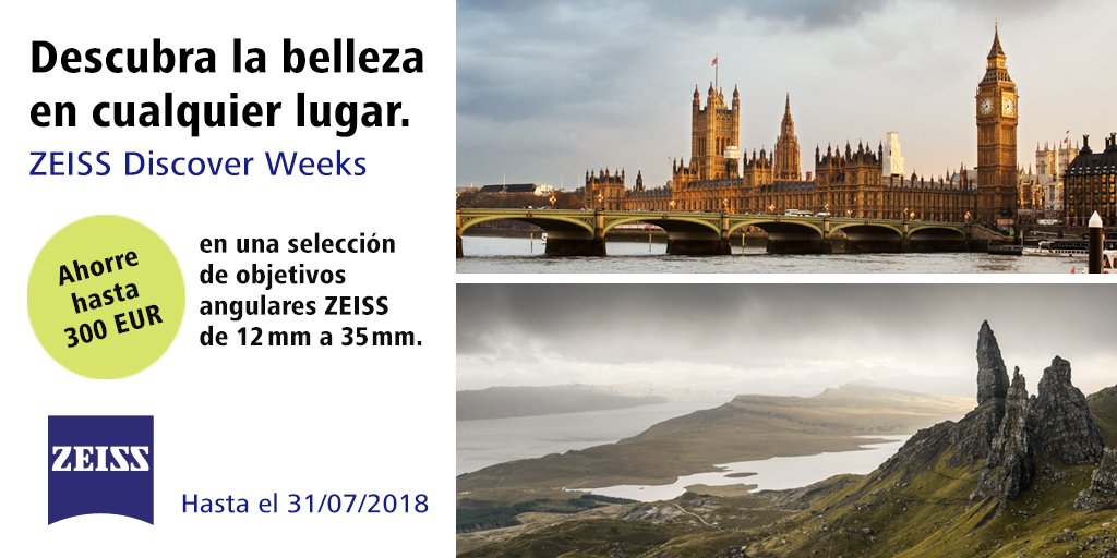¡Aprovecha las #ZeissDiscoverWeeks!
Desde hoy y hasta el 31 de julio, ahorra hasta 300€ en objetivos angulares de 12 a 35 mm de todas las gamas de <a href="/ZEISSLenses/">ZEISS Camera Lenses</a>. 
Más información: buff.ly/2yn36sz