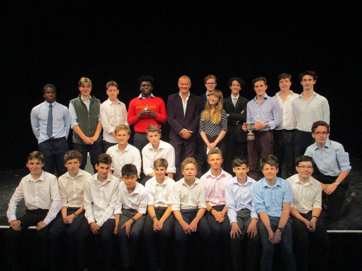 WinCollQEII's tweet image. Junior Drama Festival 2018. Winning directors with judges Charlie Skeoch Mannion and Hugh Bonneville. Winning entries by F, K and A are performed again today, QE2 4.30 -6.00. Don't miss!