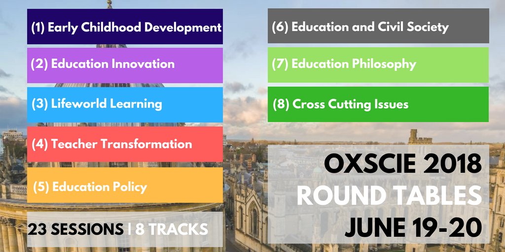 We can't wait to hear from our #OXSCIE2018 essay winners and speakers at #RoundTables, where each delegate gets a chance to participate in rich discussion and dialogue. Over the course of 23 #RoundTables, we'll dig into issues in #innovation #ecd #pluralism #EdPolicy and more!
