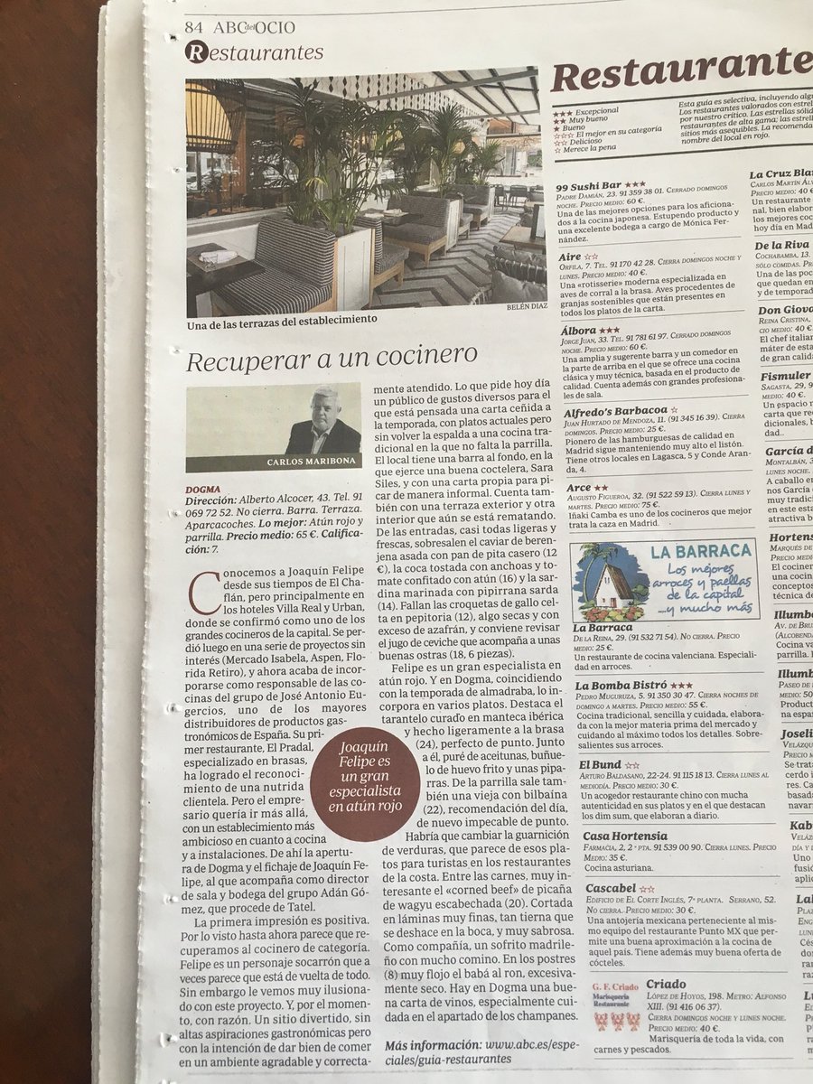 Dogma. Recuperar a un cocinero. Mi crítica de esta semana en ABC Madrid. <a href="/Jfelipepeira/">joaquin felipe peira</a>