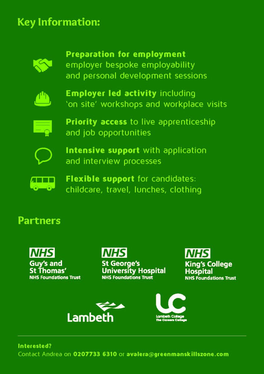 Get Ready to work in the Public Sector - contact Andrea at <a href="/GreenManBrixton/">GreenManSkillsZone</a> on 02077336310 to reserve a place on our course. First vacancies released 3 Pharmacy Assistant Apprenticeships at Kings College Hospital, more to come - call to find out more.