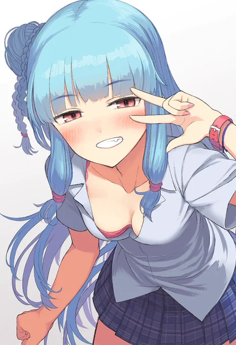 以前、JKアカネちゃんを描いたので、今度はJKアオイちゃんを描きました。
なんと不良にしてみましたので、普段の落ち着いたイメージとのギャップを楽しんでください。 