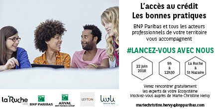RucheStNazaire's tweet photo. [Atelier pro ] #Lancezvousavecnous 
Les équipes de la @mabanque_bnpp vous accueillent pour parler de l’accès au crédit, des différentes solutions de financement, découvrir des solutions innovantes et autres domaines dont @livli_fr https://t.co/vMQJ55aBUT