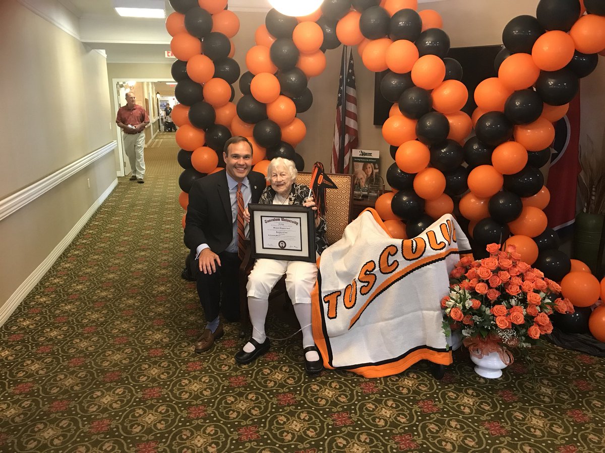 Happy 100th to the ultimate <a href="/Tusculum_Univ/">Tusculum University</a> Pioneer. Margaret Gaut received the very first TU degree for her birthday!