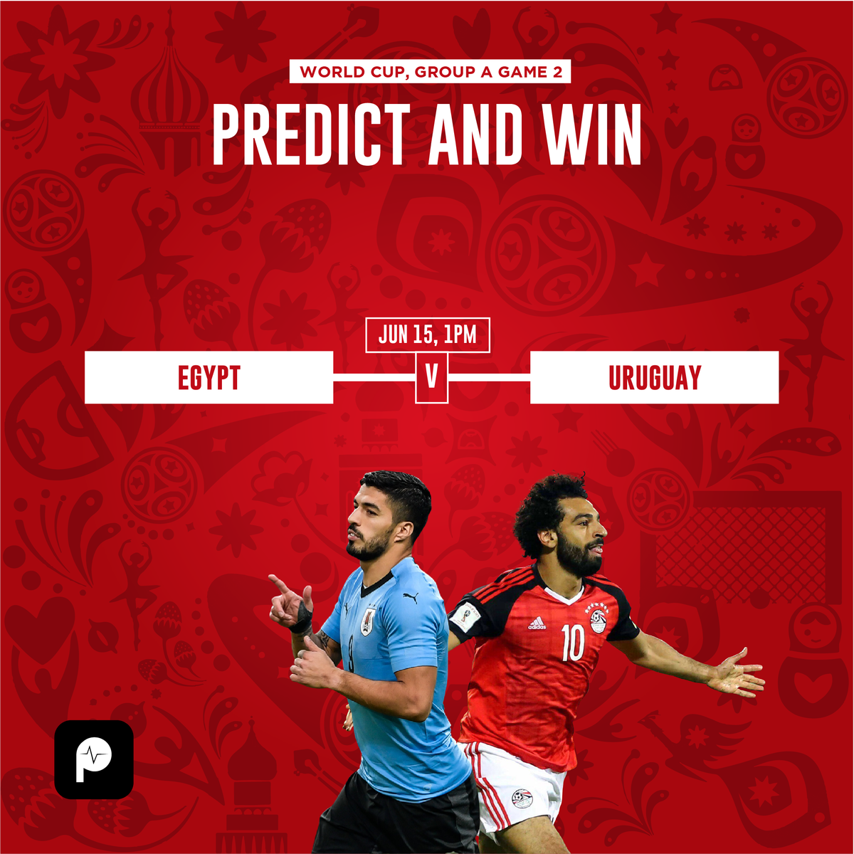 PulseNigeria247's tweet photo. Mohamed Salah's Egypt is up against Uruguay in an early group A fixture. Predict the exact score of the fixture and win airtime. First correct answer wins and Predictions end at Kick off.
#OctuPulse #PulseWorldCup2018 #PulseNigeriaSports https://t.co/oZ1gEeNz5q