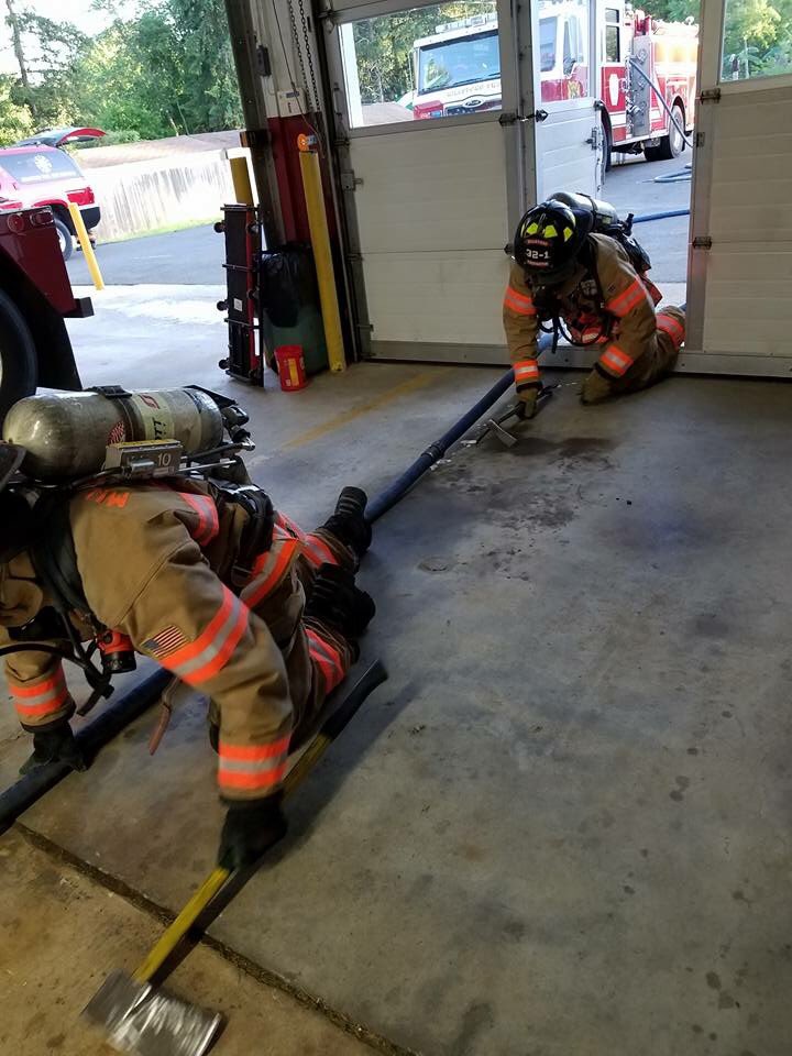 Tonight members of the Department participated a hose line advancement drill where we practiced the team work skills and coordination required to advance hoselines into a fire.