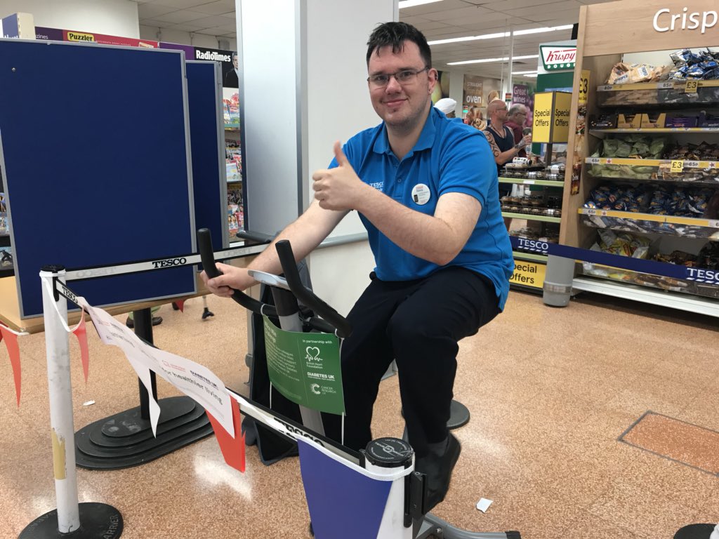 therealgerald73's tweet photo. We are cycling in store today supporting @DiabetesUK as part of our #Littlehelpsforhealthierliving  @tesco @Tesco_Midlands #loveleam #OVOWT https://t.co/d0JovOgRaL