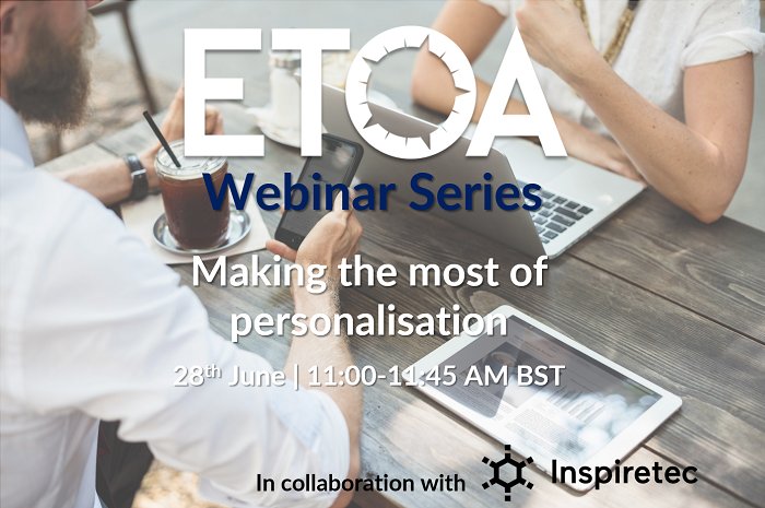 ETOA's tweet photo. Looking for tips on how to make the most of #personalisation? Join us and @Inspiretec_uk live on the 28th June and learn how to improve the user experience and secure more bookings! Register here: https://t.co/m7EtNIGTC9 #traveltech #userexperience #tourism #digitalmarketing https://t.co/uEzuO370hD