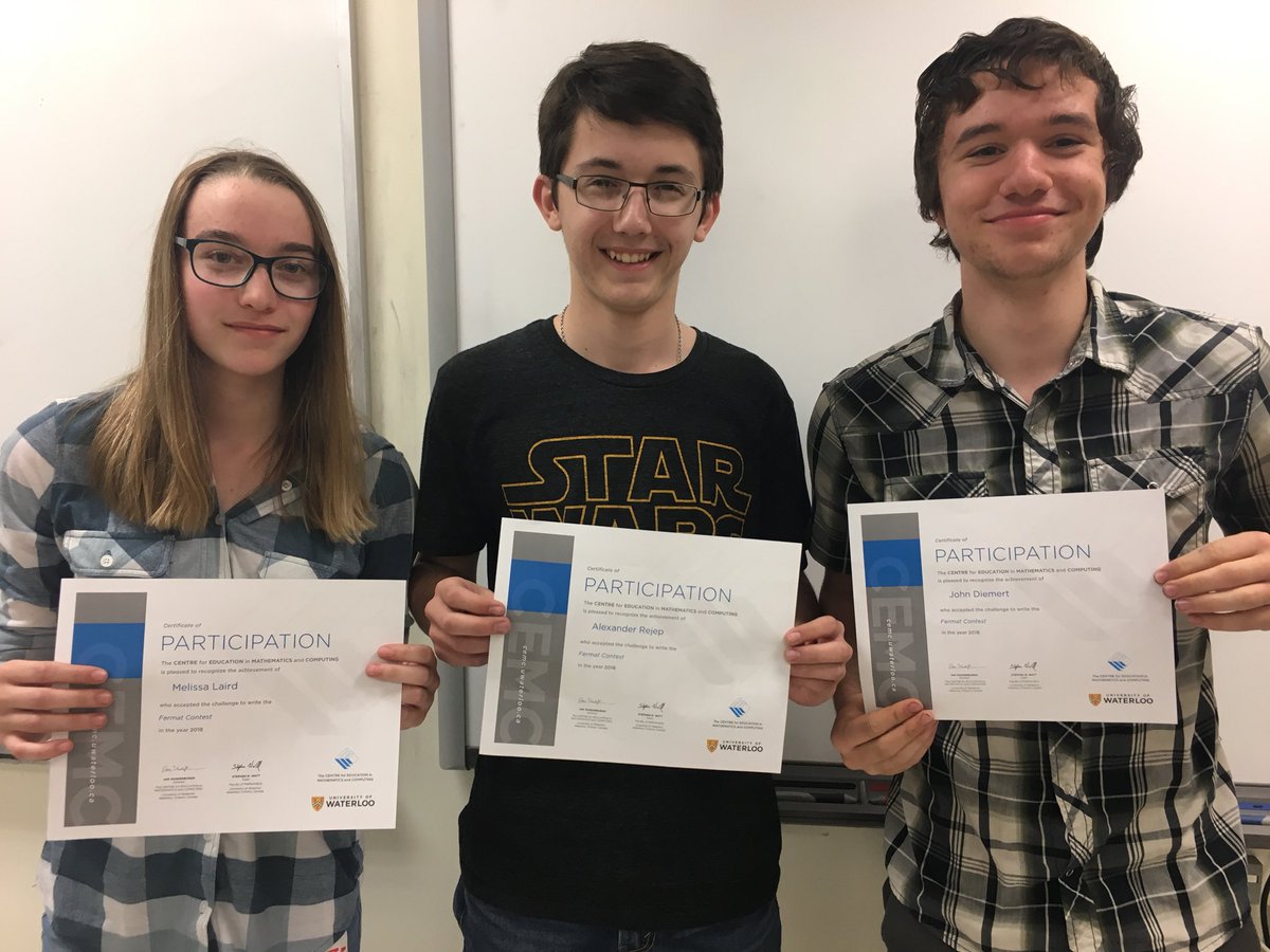 mecharfletch's tweet photo. Fermat Math Contest certificate winners!! @BGCDSB @SHHSCrusaders https://t.co/LpI8IlCpbb