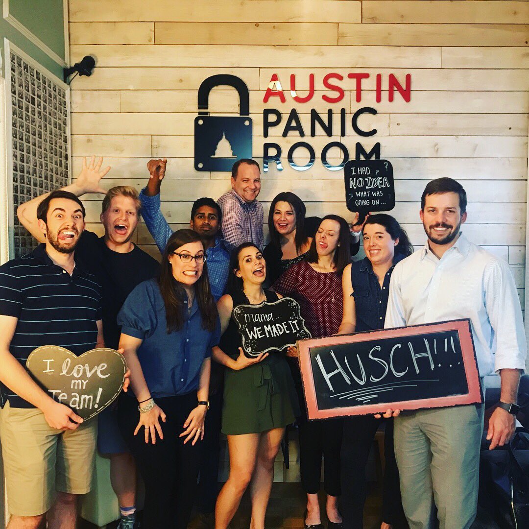 HuschBlackwell's tweet photo. More #summerassociate teamwork, @AustinPanicRoom this time. #ILoveMyTeam #huschpuppies #HBSummerProgram #JoinHB https://t.co/zeKLGXtwJP