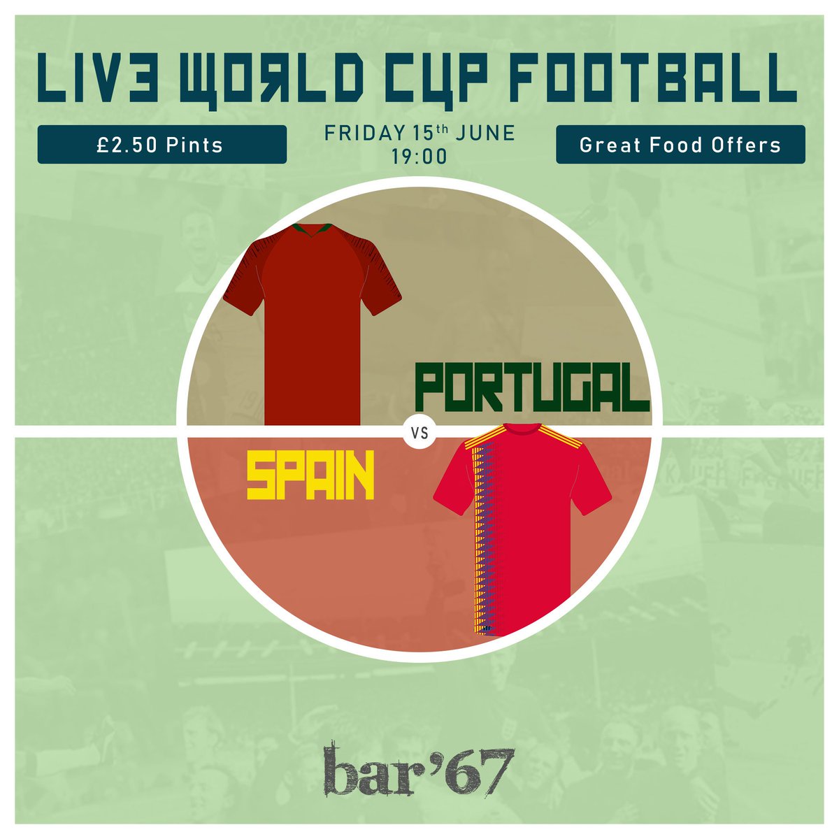 Who's ready for another #WorldCup match? We can't get enough ⚽😍

Portugal 🇵🇹 vs 🇪🇸 Spain 

We have some £2.50 at the ready 🍻