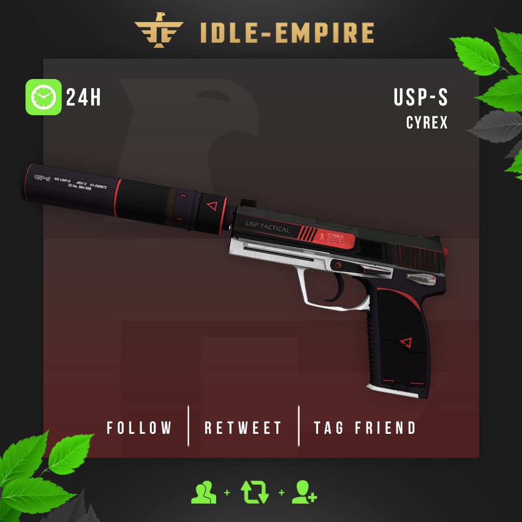 CSGOIdleEmpire's tweet image. USP-S | Cyrex - Giveaway! 🎁

Enter now:

✔️ Click idle-empi.re/2KURoGY     
✔️ Retweet this Tweet &amp;amp; Follow us
✔️ Tag a friend

Winner will be announced in 24 hours  🏆