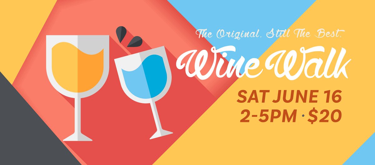 NoblePieParlor's tweet photo. Your favorite monthly wine walk is back! 

Join us on Saturday June 16th from 2 p.m. - 5 p.m. for The June Wine Walk. Bring a valid ID and $20 to the participating merchant of your choice and you’ll receive a wine glass, map, and a bracelet that allows you to sample wine! https://t.co/R8UbBd6Y8F