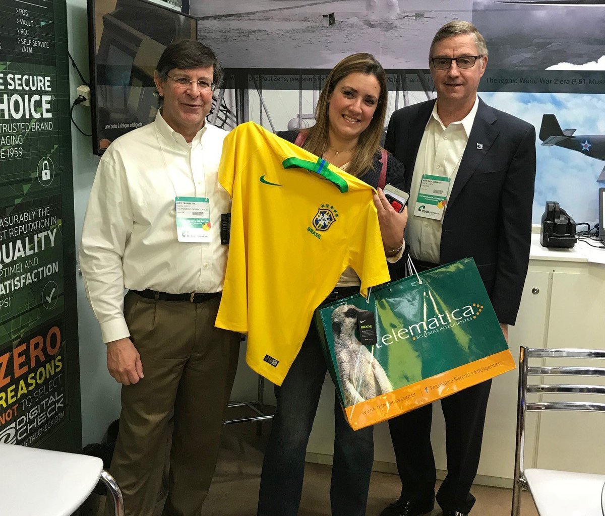 DigitalCheckUSA's tweet photo. Congratulations to Clarissa C. of @itau - winner of our #WorldCup jersey giveaway this week at #ciab2018! Thanks to all who visited us in Sao Paulo - hope to see you again next year! https://t.co/ywhp8RRns9