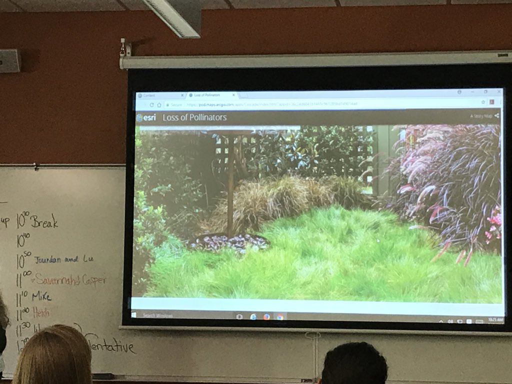 STEMisMyFuture's tweet photo. Linda and @historicalipad showcasing their #COGeoInquiry @EsriStoryMaps about pollinators in #coloradoSprings #Survey123forARcGIS Thanks to sustainability profs at #cmcsb for the pollinator tour! @amohanBSCS @BSCSorg @COGeogAlliance @NatGeoEducation #NatGeoInquiry https://t.co/y09K8owcji