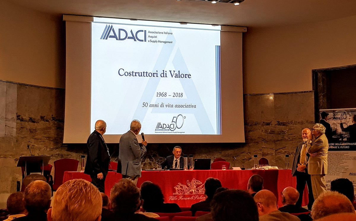 Renzo Zaratonello e Giovanni Atti ex presidente Michele Anzivizino direttore del giornale Approvvigionare, Ettore Maschio,  fra i soci di più vecchia data di <a href="/TrueADACI/">Associazione Adaci</a> premiati in chiusura di giornata #negotiorumfucina2018