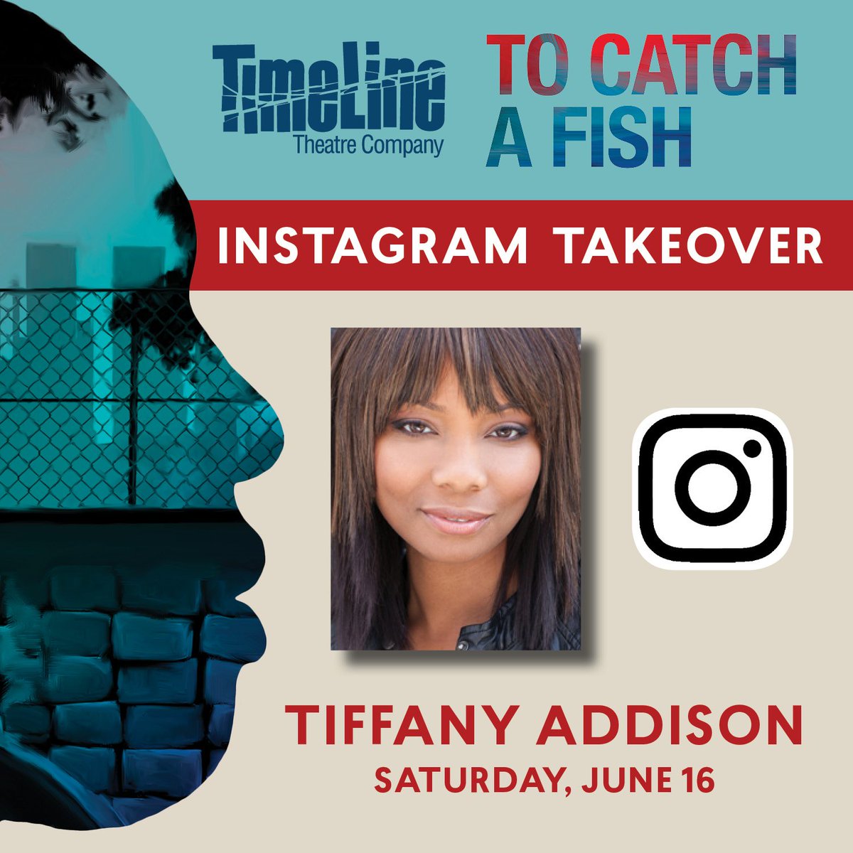 TimeLineTheatre's tweet photo. Buckle up, because #ToCatchAFish actor Tiffany Addison is taking over our Instagram this Saturday! Cast rituals, backstage snaps, special guests—what hijinks will ensue tomorrow? Follow along with us on Instagram at @timelinetheatre to find out! https://t.co/XvzkygnmQX