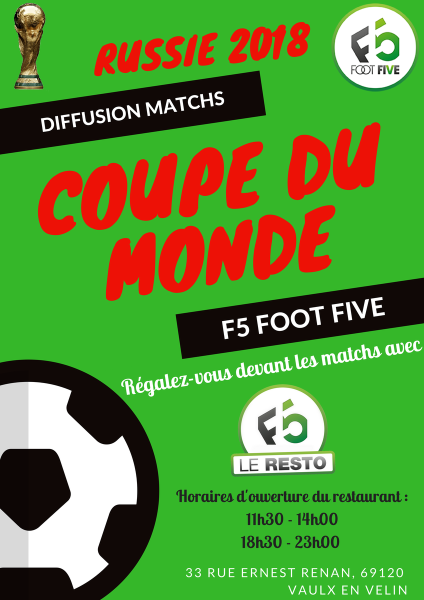 F5FOOTFIVE's tweet photo. 🎥 DIFFUSION DES MATCHS 
🌍 La Coupe du Monde est lancée !
Assister à tous les matchs de la compétition retransmis sur grand écran dans notre complexe ! 
🍔 Profitez de notre restauration avec F5 Le Resto ainsi que de notre bar🍹
📞04 72 16 01 16
📍33 rue Ernest Renan https://t.co/5MIpxRqoq3