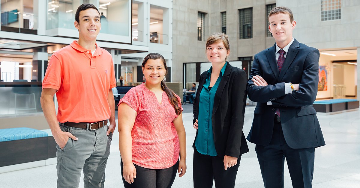 IvyIowaState's tweet photo. Four Iowa State sophomores were selected for the annual @principal Leadership Conference last month to explore the theme of authentic leadership. Participating students: Thomas Bejarno (MIS), Rosie Teel (finance), Jenna Sell, and Tyler Ingebrand (finance). https://t.co/QLWsjgCIPD