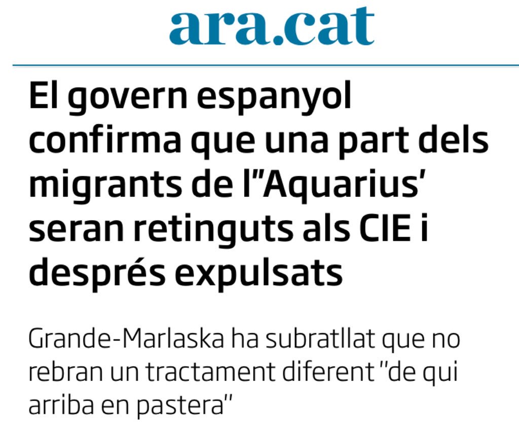 CercleCarlemany's tweet photo. Tant espectacle populista i hipocresia institucional per acabar així? No ens agrada l’efecte crida que provocarà la decisió del president Sanchez, però és immoral la utilització que es fa de la gent necessitada. #Aquarius #postureo #progressia https://t.co/KwwSKxR9nh