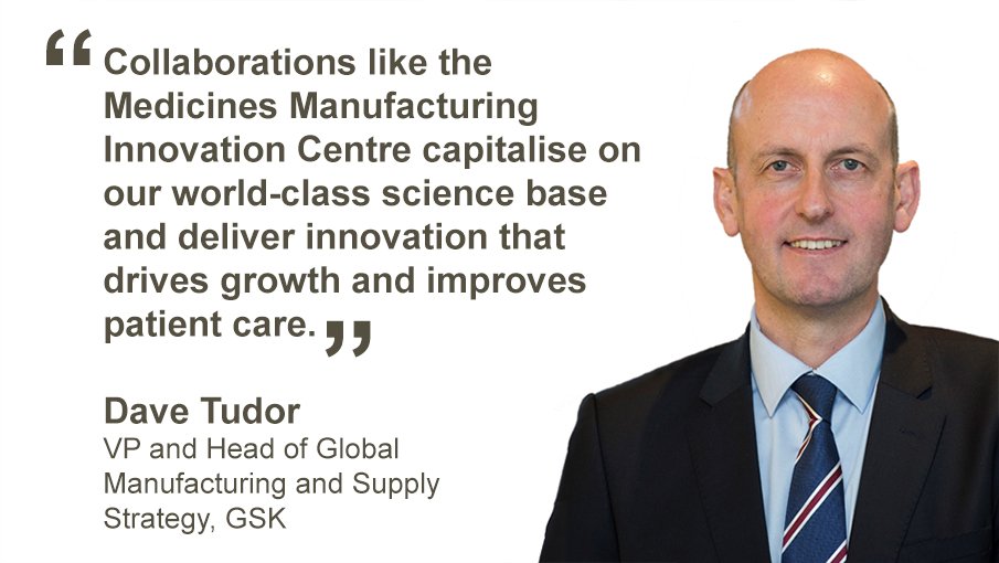 GSK's tweet photo. Dr Dave Tudor, our VP and Head of Global Manufacturing and Supply Strategy and Chair of the Scottish Life Sciences Industry Leadership Group on today’s #MMIC announcement: “We are delighted to have an active involvement in this new Centre.” Read more: https://t.co/7tetFrtJPY https://t.co/e3WUBeB8Dh