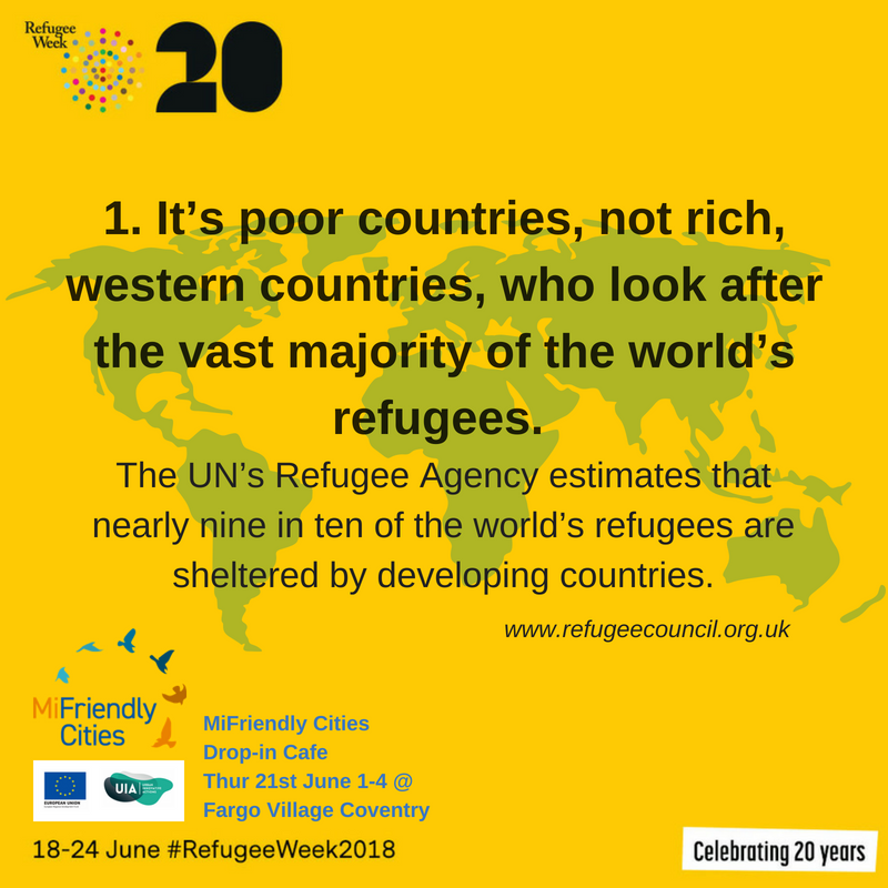 MiFriendlyWM's tweet photo. For it's 20th birthday @RefugeeWeek (🎈18th-24th June🎈) are inviting everyone to do one of 20 #SimpleActs #RefugeeWeek2018 

We're kicking things off early with Simple Act no.19: Find 5 facts about refugees https://t.co/ziNRFtGwwX

Look out for a new fact every day this week! https://t.co/3Hm3de5Vvz