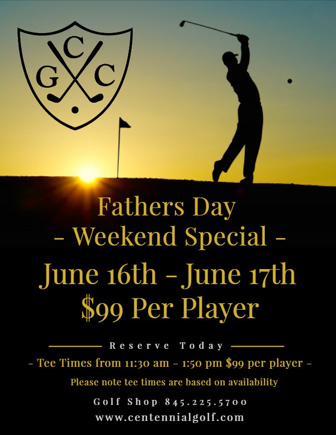 Give your dad a day of golf!  Call the Pro Shop at 845.225.5700 ext.1 to make your reservation today.  The weather forecast is perfect for golf this weekend!!
