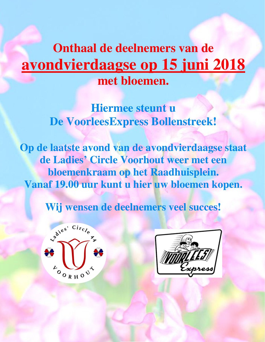 Vanavond bloemenverkoop op het Raadhuisplein. Ook als je gewoon jezelf op bloemen wil trakteren en daarmee Stichting VoorleesExpress Bollenstreek wilt steunen zie we jullie graag!