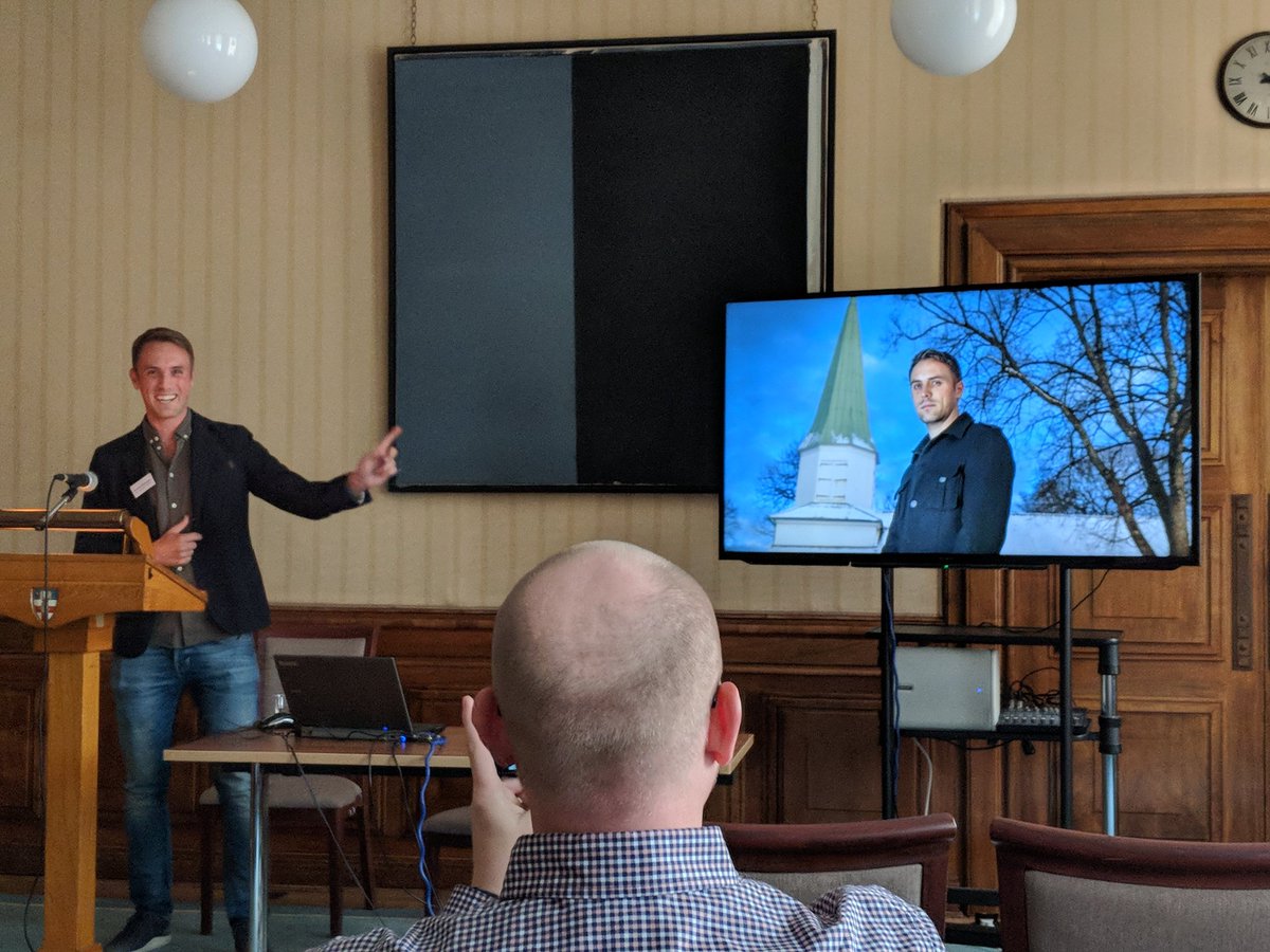 RoyaltyBob's tweet photo. @MortenBeckmann was labelled "the new #RobertLangdon# on Bible translation in Norway #ISHS18 @HeresyStudies https://t.co/9TFyMdH1ND