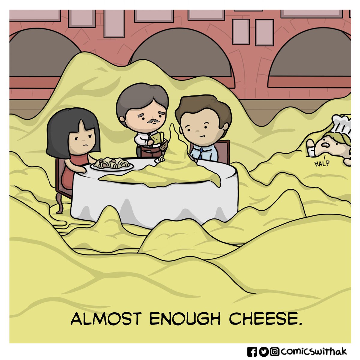 comicswithak's tweet photo. When "say when" becomes is accepted as a challenge. #cheese #cheeselovers #comicstrip https://t.co/s7kEg5hbDn