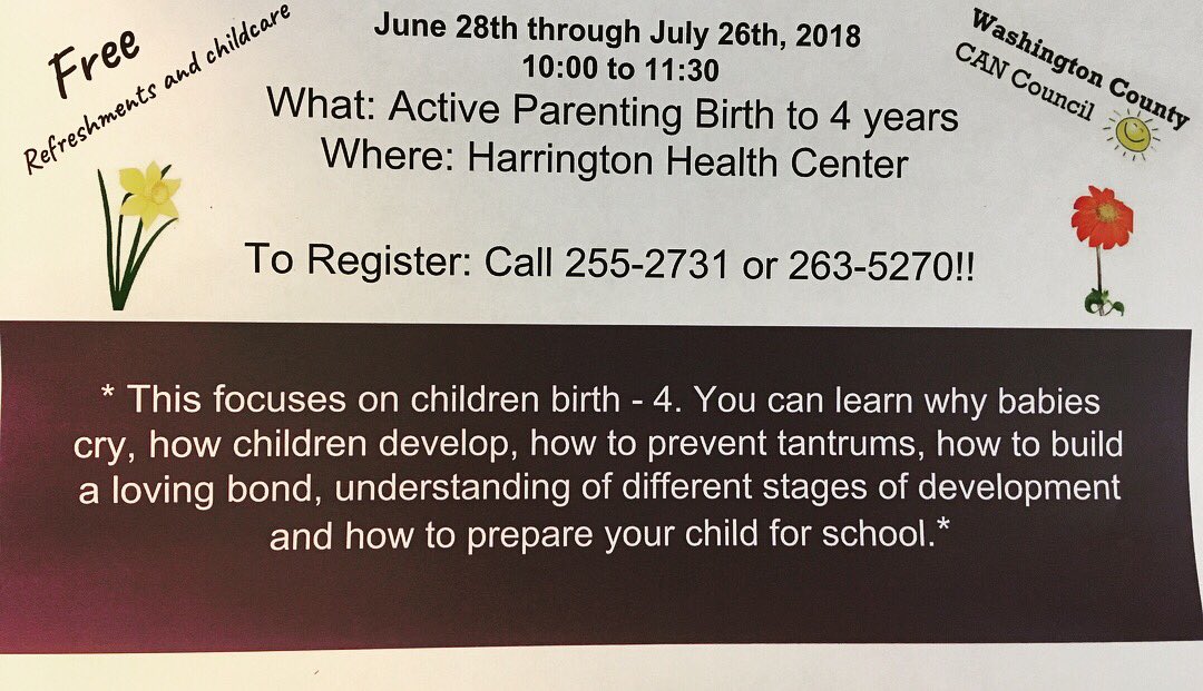 CanCounty's tweet photo. Check out our programs now in Harrington!! Available for registration! :) #helpingothers #buildnewskills #parenting #techniques #maine https://t.co/Ws7g8svBKP
