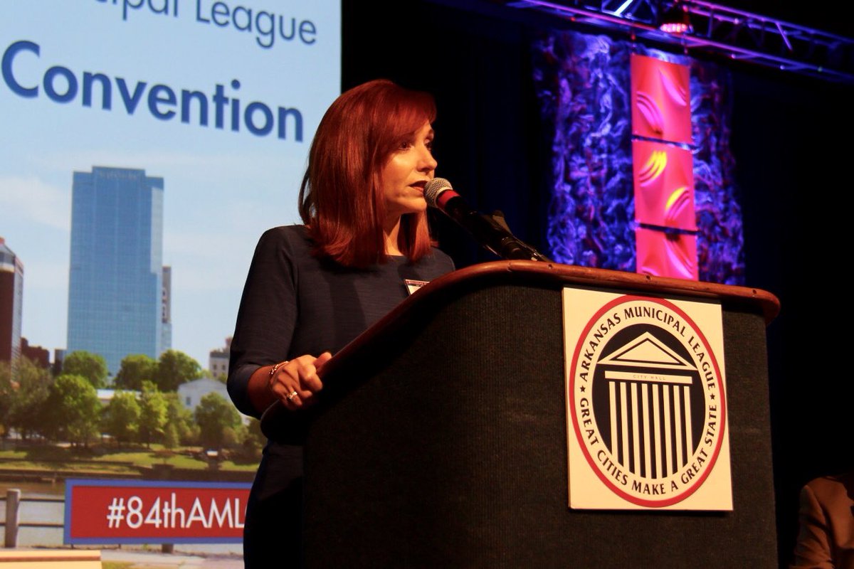 ARMuniLeague's tweet photo. .@ARMuniLeague Communications Director Whitnee Bullerwell provides the Executive Director’s Report and updates members on the “State of the League” during the #84thAMLConv Annual Business Meeting. #GreatCitiesGreatState https://t.co/ubS6i4ky1O