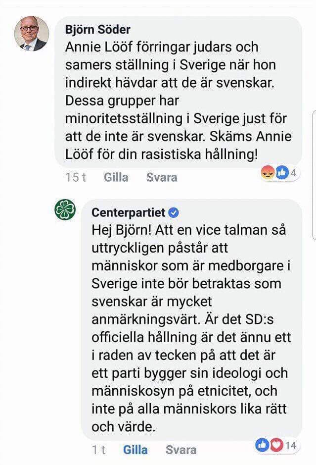 asimonkarlsson's tweet photo. Det är avskyvärt och upprörande att riksdagens andre vice talman fortfarande hävdar att judar och samer inte är svenskar. https://t.co/ll7xKe0BvO