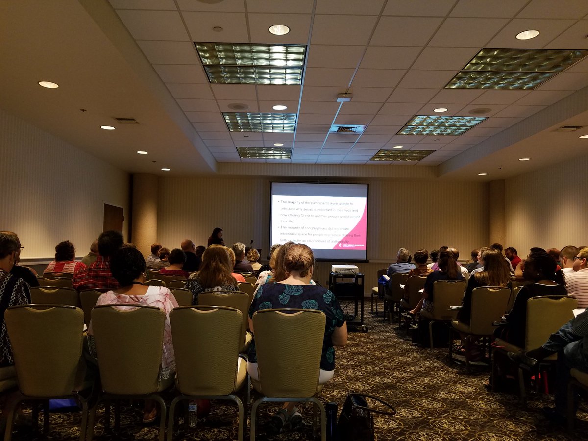 dk_omaha's tweet photo. Learning about evangelism from Heather Lear. Let's make disciples of Jesus; not church members. #gpac18 https://t.co/WWLFw4JHYF
