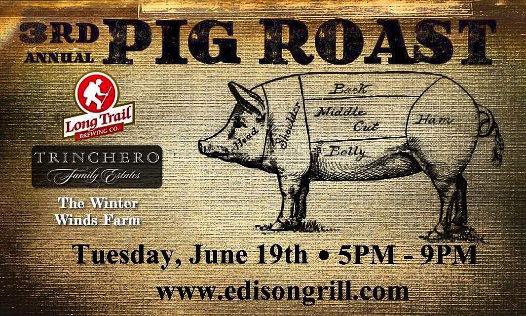 Tix still available for Tuesday’s pigroast #Edison Grill @LongTrailBeer Start your summer off with us!
