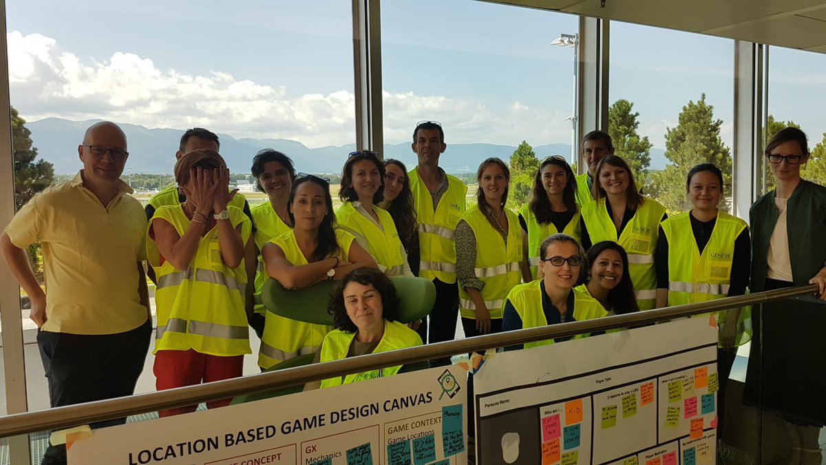 RolandSchegg's tweet photo. Location-based game designers in action during #EMBA en #innovation touristique at @GeneveAeroport #embainnovationtourisme @hessovalais https://t.co/sqw5GplkaJ
