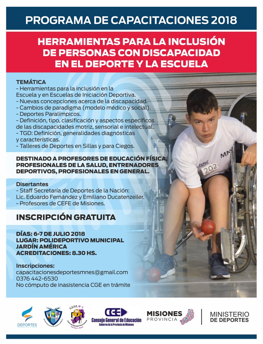 MinDepMisiones's tweet photo. Programa de Capacitaciones  

🗓6-7 de julio 2018 

🌎Polideportivo Municipal - Jardín América

📝INSCRIPCIÓN GRATUITA

💻📱capacitacionesdeportesmnes@gmail.com

☎️0376 442-6530 https://t.co/b1feuOsjp6