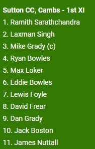 SuttonCCcambs's tweet image. 1st XI team and fixture for tomorrow's game. #Suttoncc @BluntyCC
