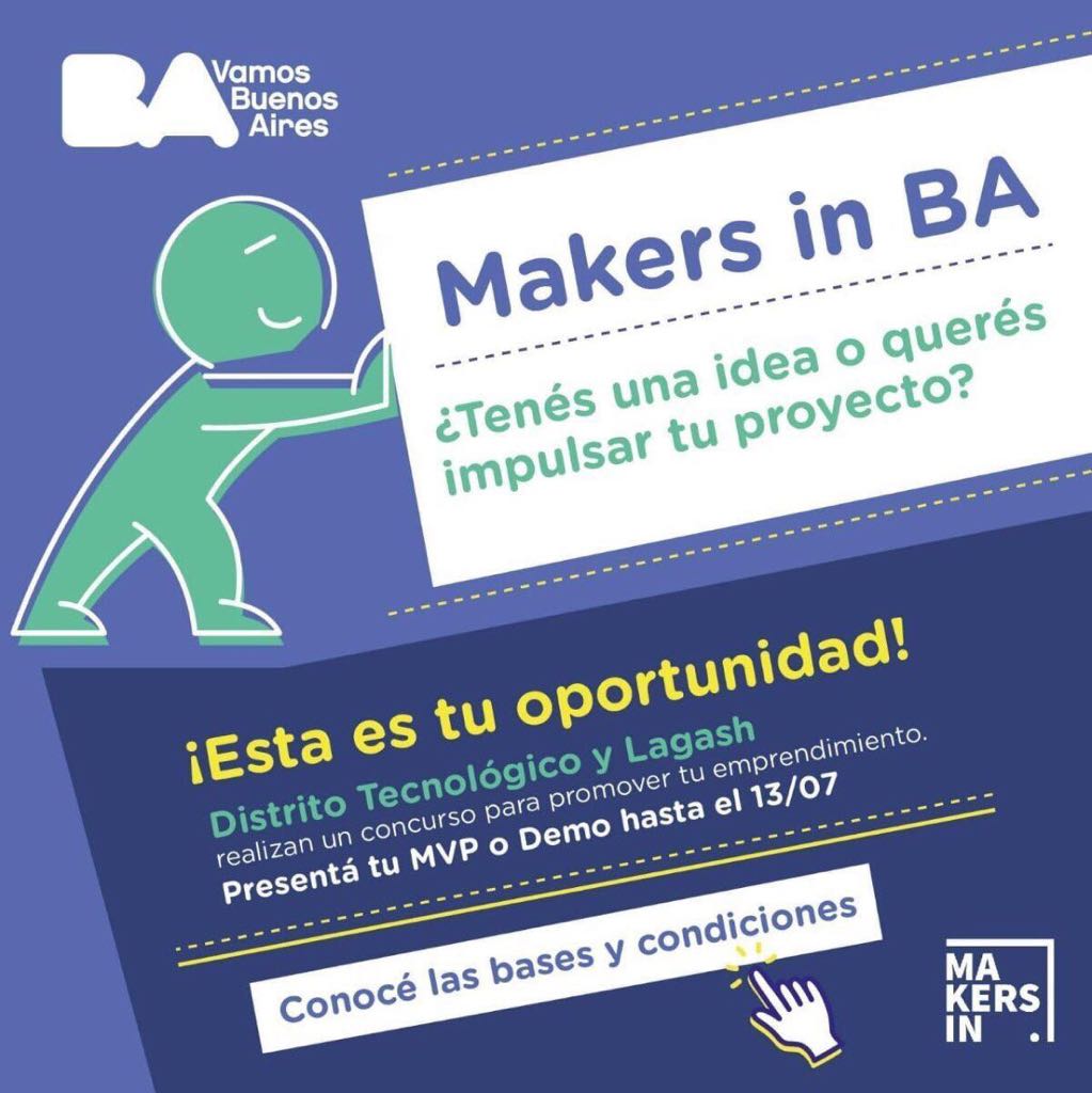 CessiArgenTIna's tweet photo. “Makers in BA” concurso realizado x @dtecnologicoBA en alianza con @Lagash_ donde emprendedores de base tecnológica podrán subir sus proyectos. Inscripción gratuita https://t.co/lBfrIVZbHf  hasta el 13 de julio. ç
#distritoemprendedor https://t.co/STsX6b88L0