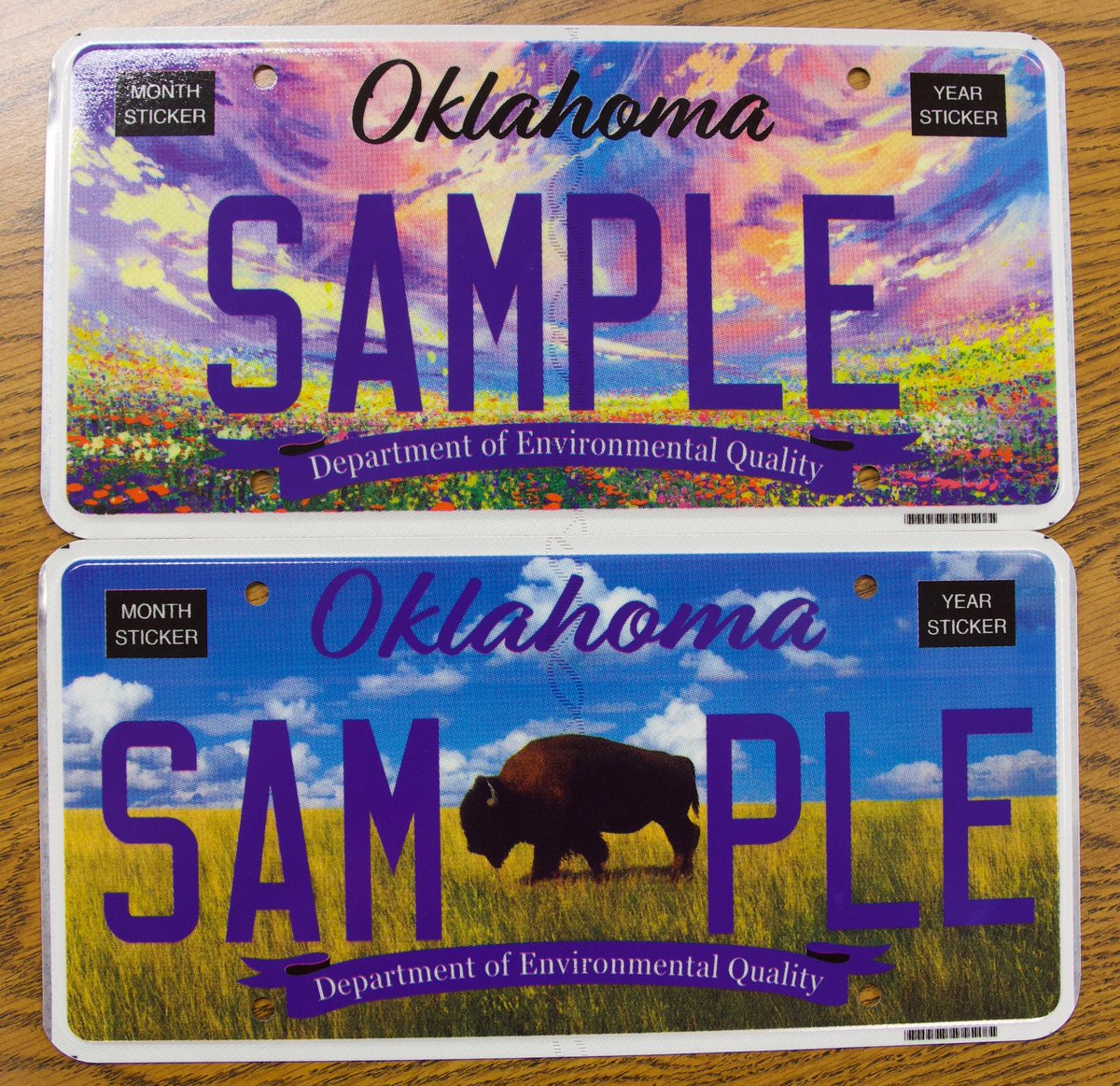 Samples, samples, samples!  We have samples, y’all, and soon, you’ll have the real tags on your car.  Get excited, Oklahoma!  Stay tuned for more info on when you can buy them. #oklahoma #environmentaleducation #newplates