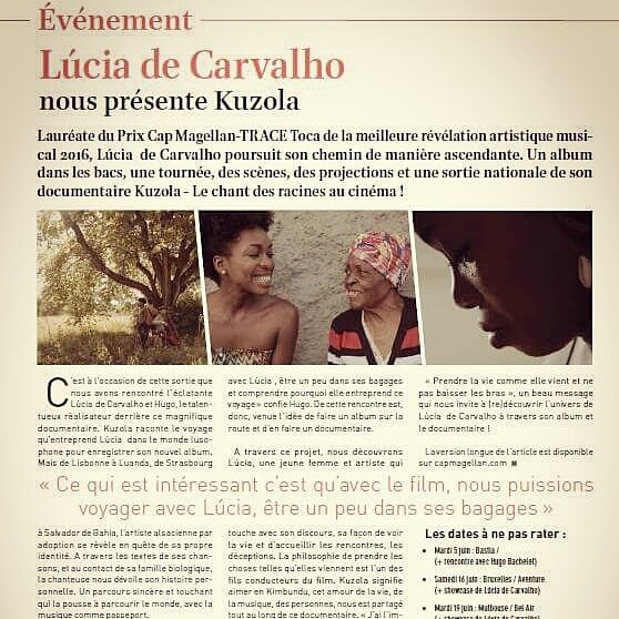 LuciaDCarvalho's tweet photo. J - 5 avant la sortie du film dans les cinémas, oulalaaa !!! 😊
🗞 Merci à toute l'équipe du CAP Mag, le journal des Lusodépendants édité par Cap Magellan, pour ce bel article !!!
#kuzola
#capmag #capmagellan #ligne7
#cinema #documentaire
#Brésil #Angola #Portugal https://t.co/8efMjNKKEK