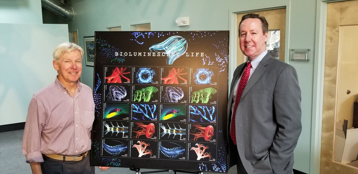 #USPS Postal Operations Manager John Fitzpatrick and Richard Delany of the Center for Coastal Studies present a special dedication of the Bioluminous Life Forever Stamp in Provincetonm MA