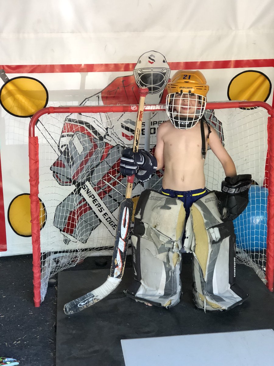 ClanMcClain77's tweet photo. When you get a "Pleeeeease mom, can I play hockey?!?!" text from a play date! His 7 yr old buddy plays golie and has about 3" and 20 lbs on him! Maybe a forward, kid, not a golie! Lol And let's wait a few years. 😂 #PlayDateFun #Hockey #NotMyKid #TinyTigger https://t.co/eEBNVQmePD
