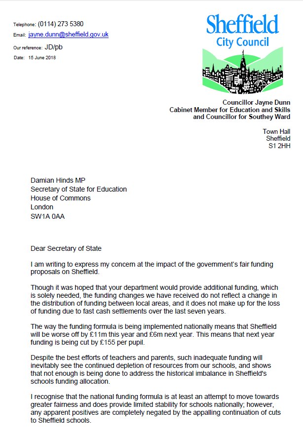 SheffLabour's tweet photo. Sheffield's Cabinet Member for Education and Skills has today written to government denouncing new school funding which will mean Sheffield schools will be worse off by £11 million (£155 per pupil)
@SheffieldStar #schoolfundingcrisis https://t.co/PmonCnh23q