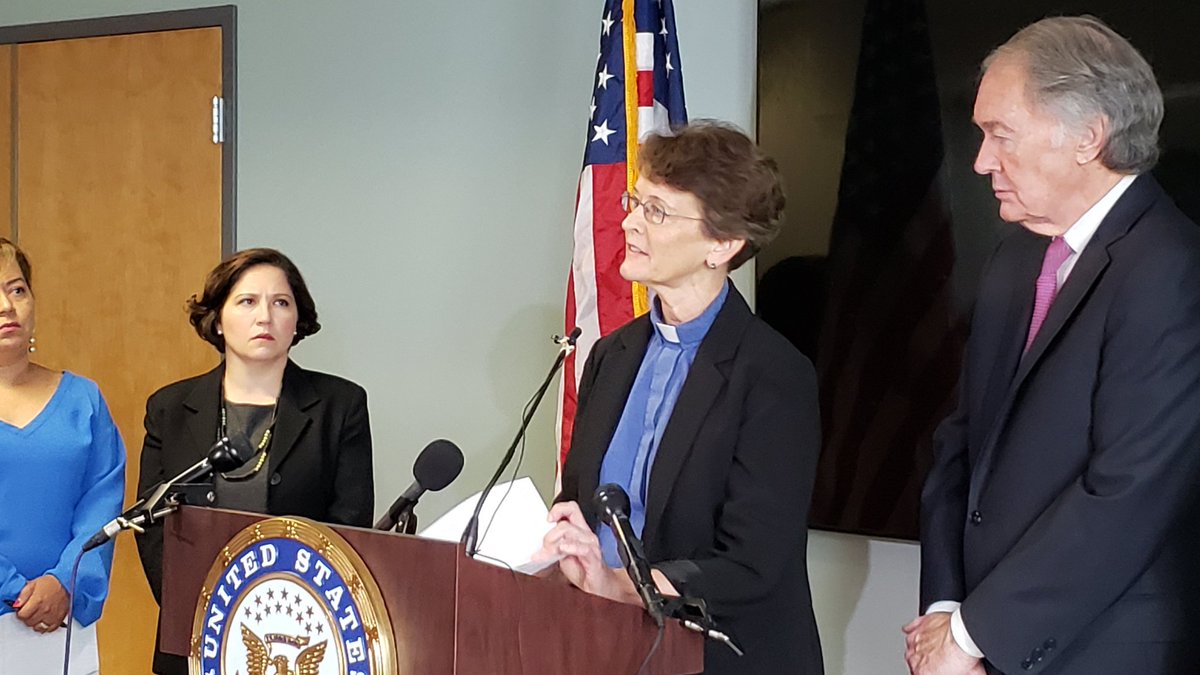 MIRACoalition's tweet photo. Rev. Kathleen McTigue calls family separations &amp; actions at the border "state-sanctioned child abuse," rebuffs @USAGSessions talk of the Bible. "When law is elevated above love, that is idolatry." https://t.co/KXzQtS5xBY