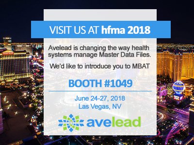 Avelead’s Master Build Automation Tool (MBAT) Platform is comprised of data management tools that make the challenge of keeping master data synchronized a breeze. To see a demo or find out more information visit us at Booth #1049 at HFMA 2018. avelead.com